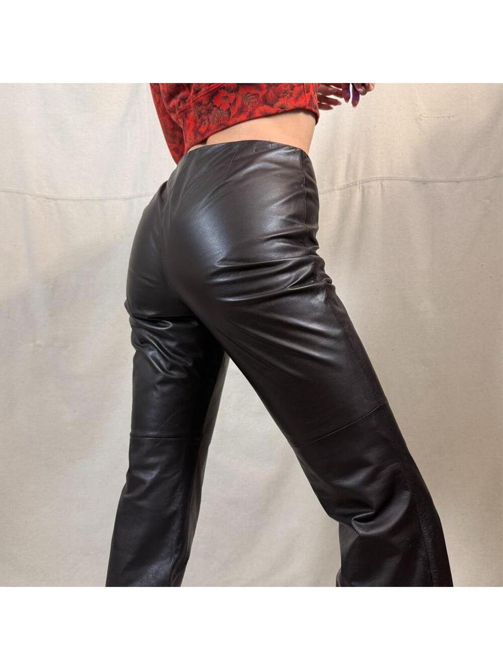 90s Vintage Ann Taylor genuine leather flare pants rich dark brown leather y2k